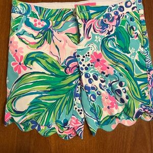 Lilly Pulitzer White Shorts with Blue and Pink Tropical Accent